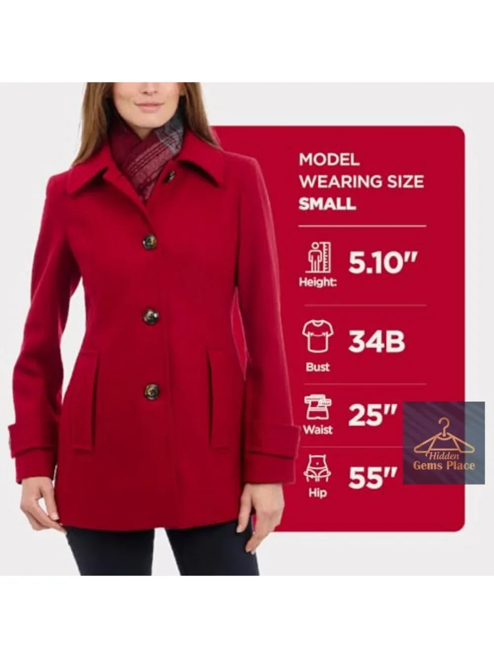 Wool Blend Peacoat with Scarf, Button Front, Long Sleeve, Seamed Pockets,